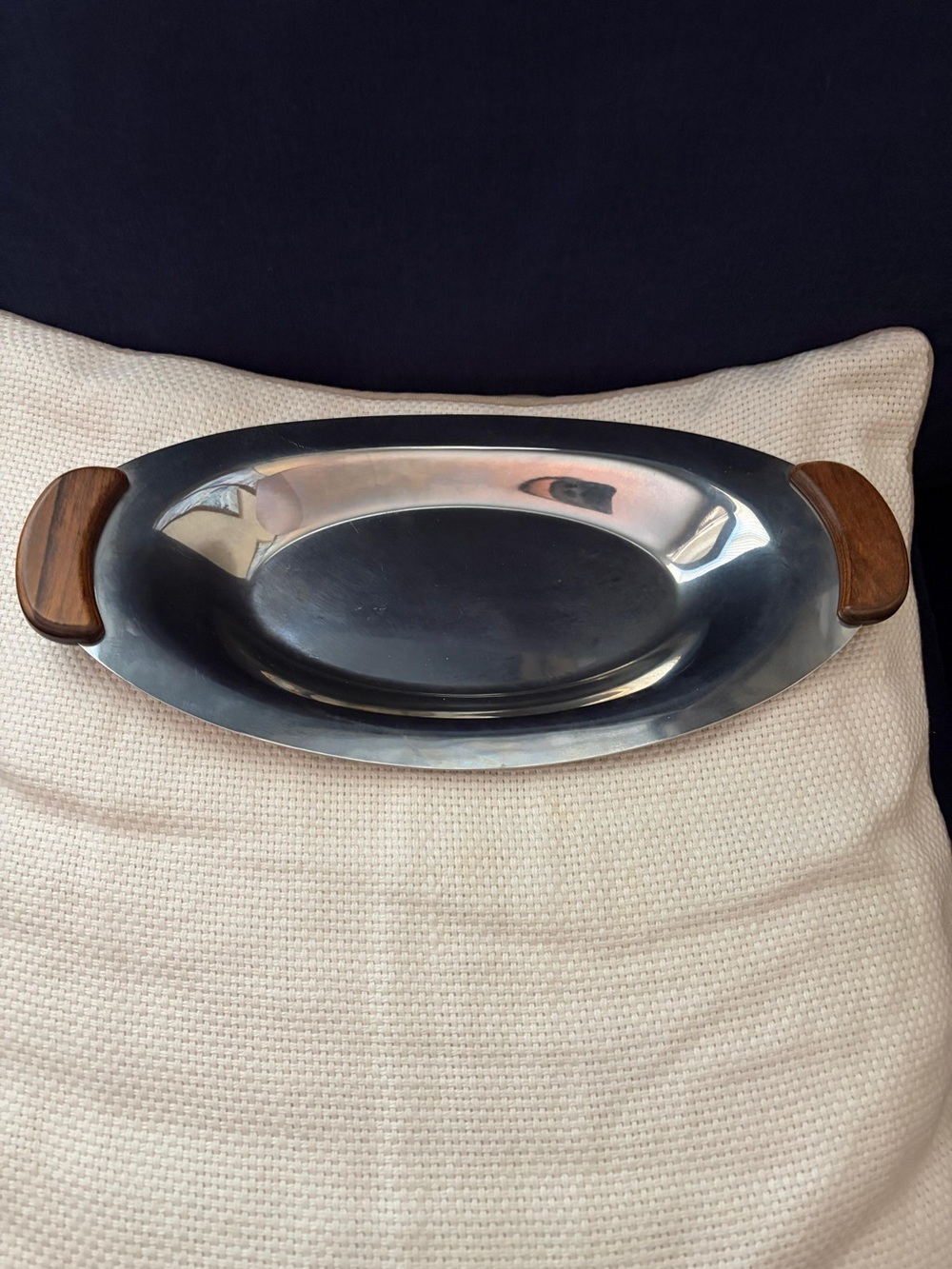 Stainless Steel Serving Platter with Wood Handles